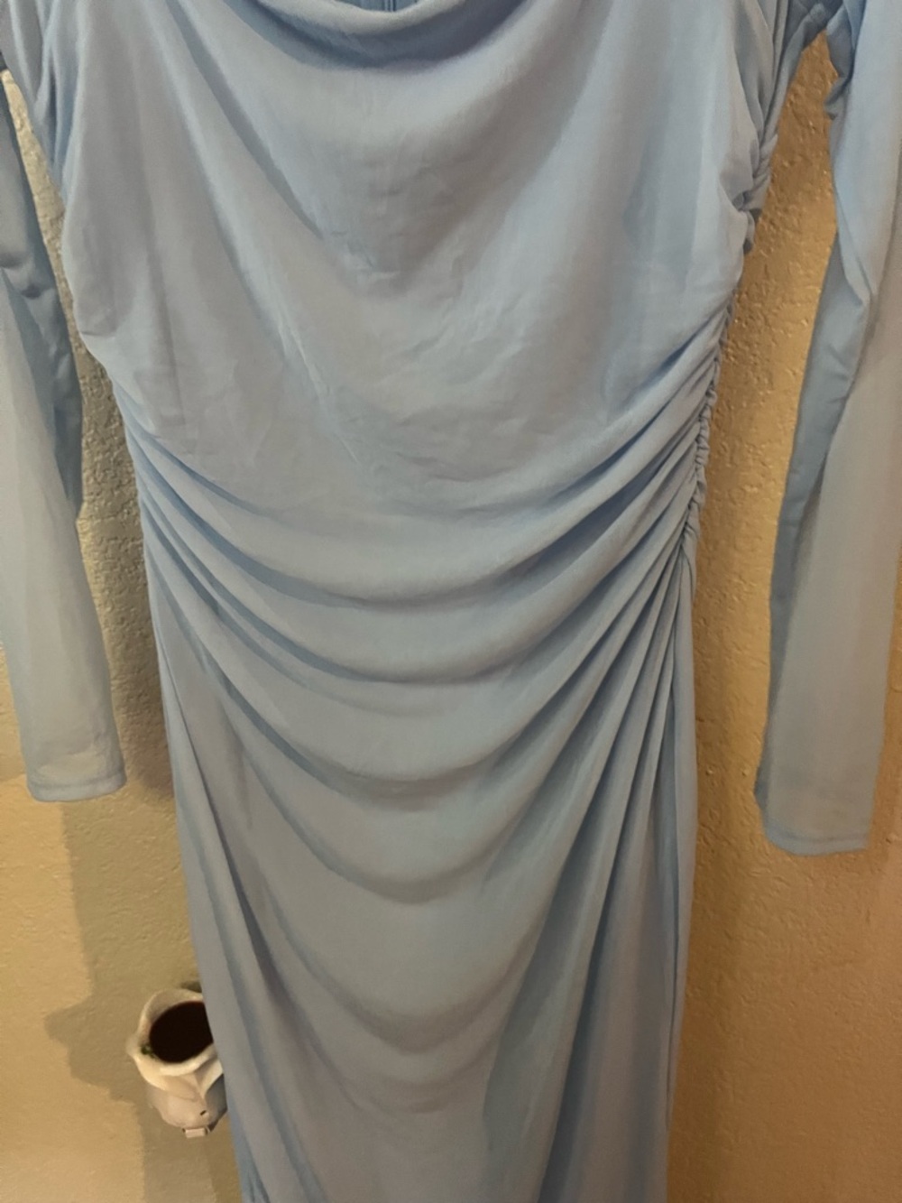 Light Blue Ruched Long Sleeve Women's Dress